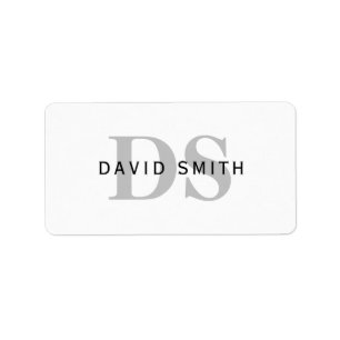 Modern Name & Monogram White Black & Grey Label