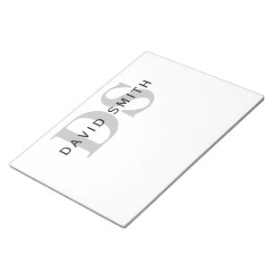 Modern Name & Monogram White Black & Grey Notepad