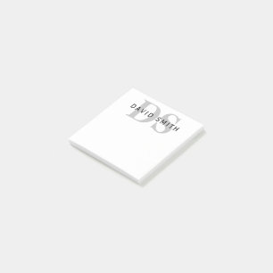 Modern Name & Monogram White Black & Grey Post-it Notes