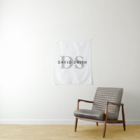 Modern Name & Monogram | White Black & Grey