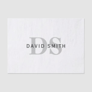 Modern Name & Monogram White Black & Grey Tissue Paper