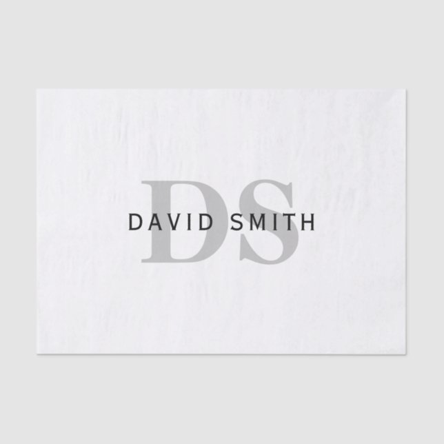 Modern Name & Monogram | White Black & Grey Tissue Paper (Front)