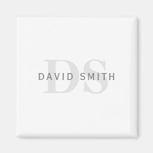 Modern Name & Monogram   White, Light & Dark Grey. Magnet