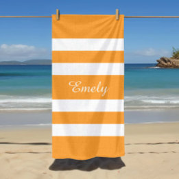 Modern Name Orange Striped Pool Beach Towel