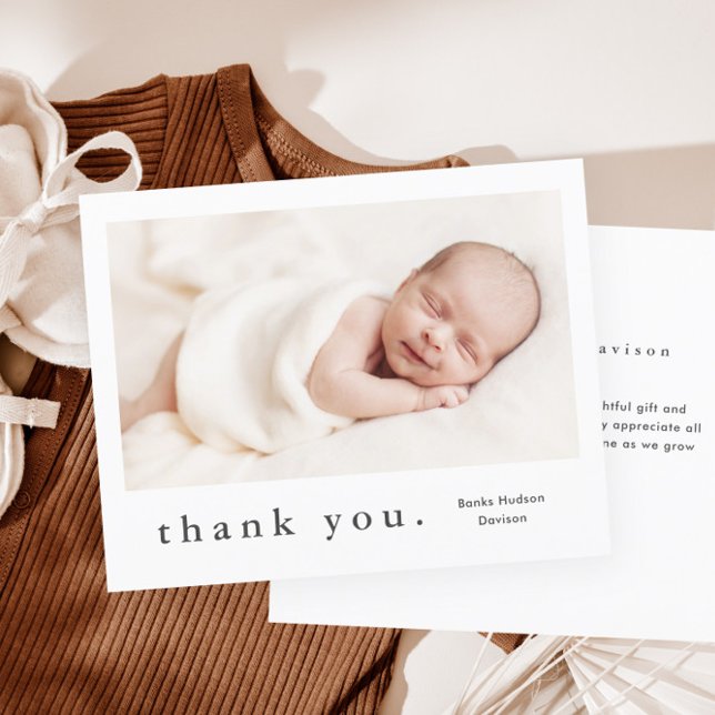 Modern Name Photo Baby Thank You Card (Creator Uploaded)