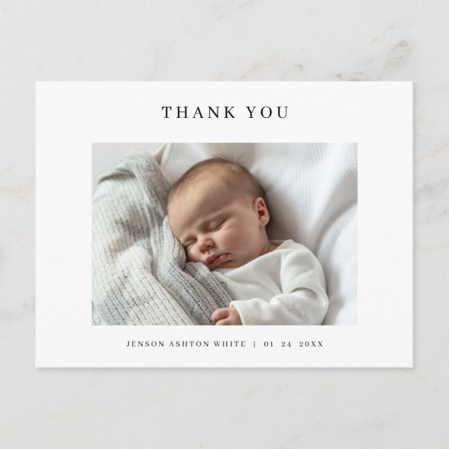 Modern Name Photo Baby Thank You Card (Front)