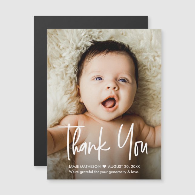 Modern Name Photo Baby Thank you Overlay Magnetic Invitation (Front/Back)