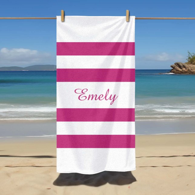 Modern Name pink Striped Pool  Beach Towel (Creator Uploaded)
