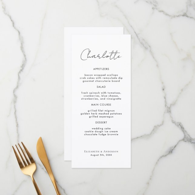 Modern Name Place Card Wedding Dinner Card (Front/Back In Situ)