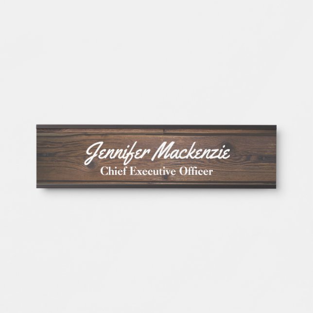 Modern Name Plate Wood Grain Rustic Door Sign (Front)