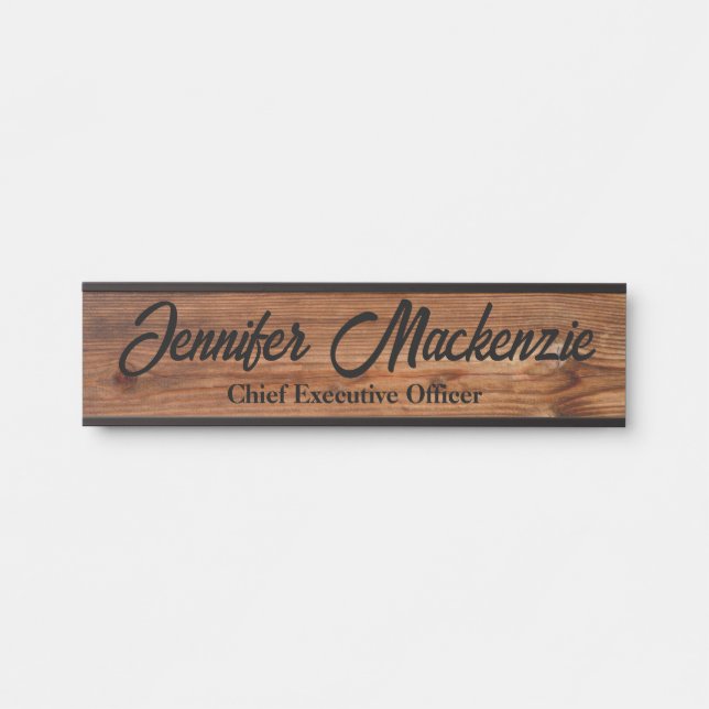 Modern Name Plate Wood Grain Rustic Door Sign (Front)