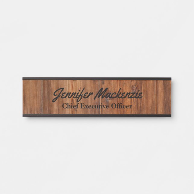 Modern Name Plate Wood Grain Rustic Door Sign (Front)