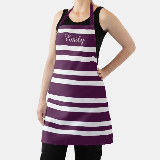 Modern Name Purple Striped Pattern Apron (Insitu)