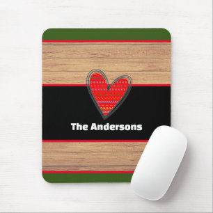 Modern Name Rustic Wood Heart Mouse Mat
