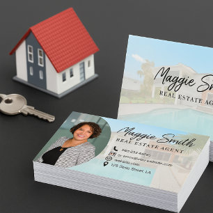 Modern Name Script Photo Real Estate Agent Business Card