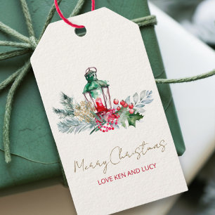 Modern Name Watercolor Script Merry Christmas Gift Tags