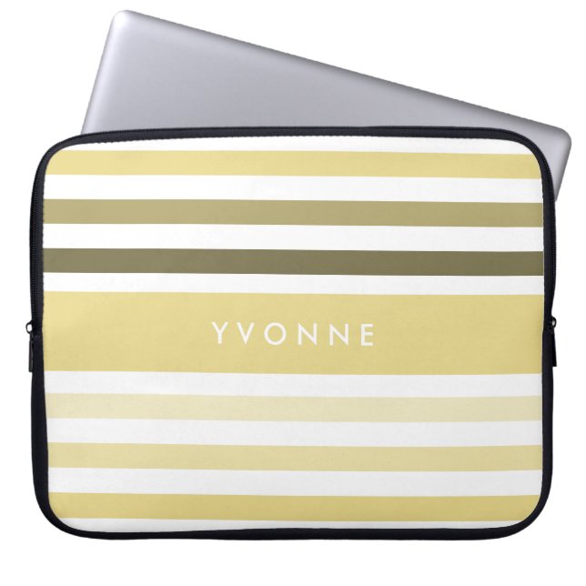 Modern Name With Ombre Stripes in Pastel Yellow Laptop Sleeve (Front)