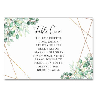 Modern Names Greenery Eucalyptus Geometric Wedding Table Number