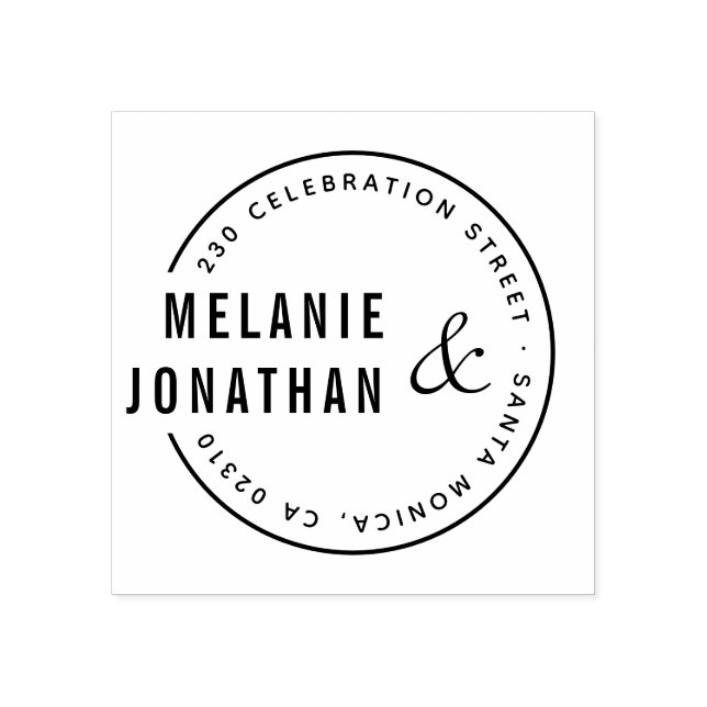 Modern Names Round Wedding Return Address Rubber Stamp (Imprint)