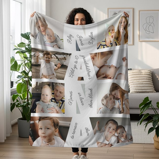 Modern Nana Photo Collage & Grandkids' Names Fleece Blanket (Creator Uploaded)