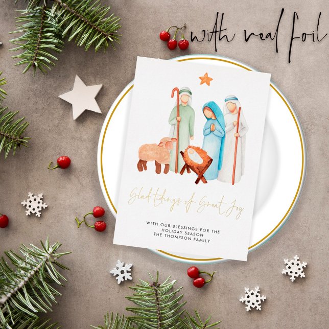 Modern Nativity Glad Tidings of Great Joy Foil Hol Holiday Card (Creator Uploaded)