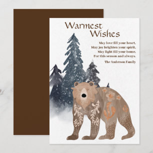 Modern Natural Bear in Forest Scandi Christmas Holiday Card