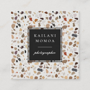 Modern Natural Earth Tone Terrazzo Pattern Square Business Card