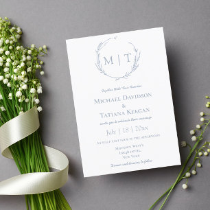 modern natural monogram wedding Dusty Blue Invitation