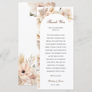 Modern Natural Pampas Boho Table Thank You Card