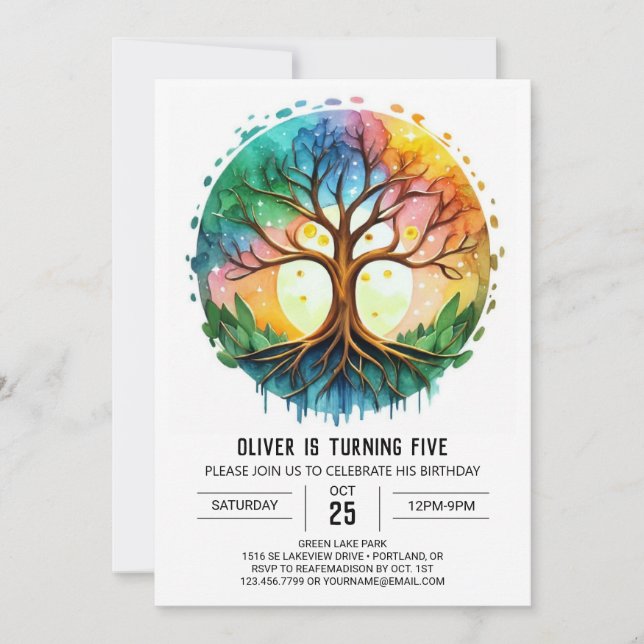 Modern Natural Tree of Life Birthday Invitation (Front)