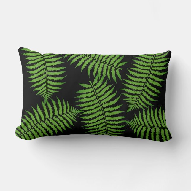 modern nature black and green leafy throw pillow (Front)