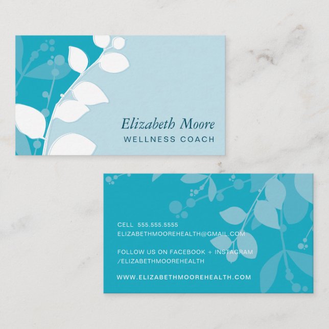 MODERN NATURE botanic foliage leaves aqua sky blue Business Card (Front/Back)