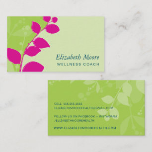 MODERN NATURE botanic foliage leaves lime pink Business Card
