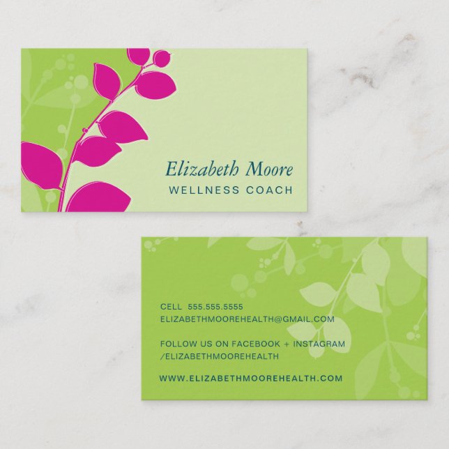 MODERN NATURE botanic foliage leaves lime pink Business Card (Front/Back)