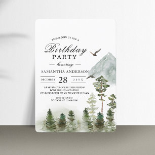 Modern Nature Green Forest   Watercolor Trees Invitation