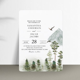 Modern Nature Green Forest   Watercolor Trees Invitation