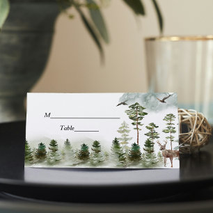 Modern Nature Green Forest   Watercolor Trees Place Card
