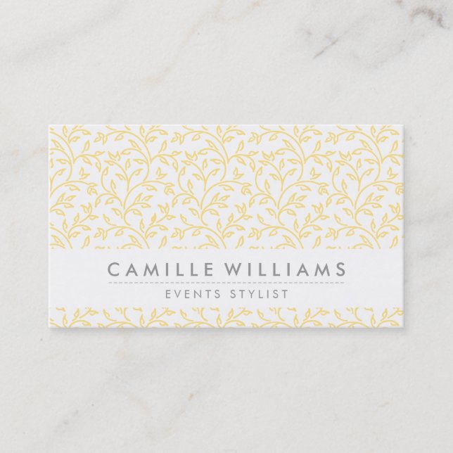 MODERN NATURE leaf pattern floral pale yellow Business Card (Front)