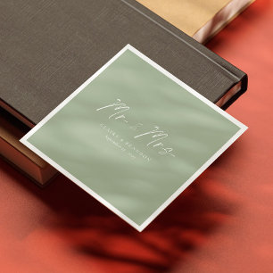 Modern Nature! Sage Green Mr. & Mrs. Wedding Napkin