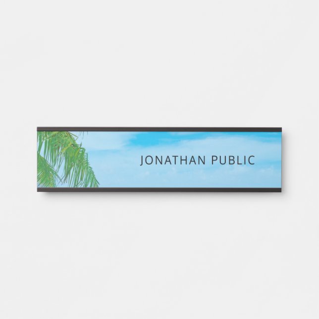Modern Nature Template Blue Sky Palm Leaves Door Sign (Front)