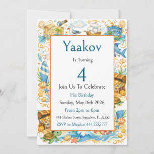 Modern Nautical Adventure Kid 4th Birthday For Boy Invitation