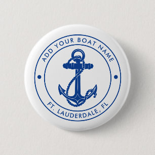 Modern Nautical Anchor and Boat Name Custom 6 Cm Round Badge