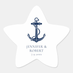Modern Nautical Anchor Beach Wedding Star Sticker