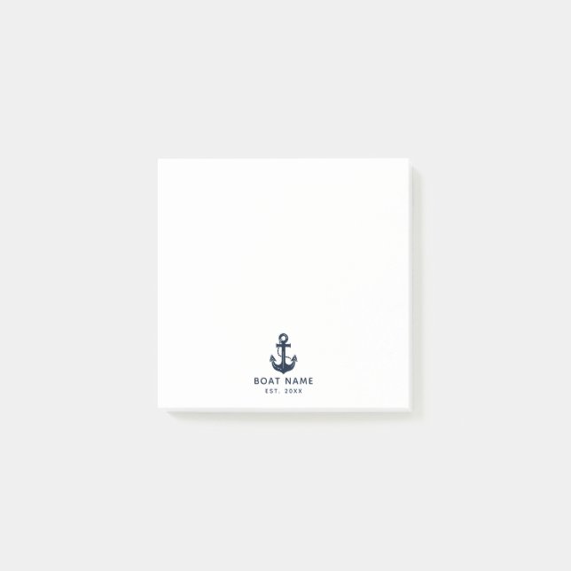 Modern Nautical Anchor Boat Name Custom Post-it Notes (Front)