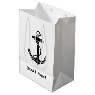 Modern Nautical Anchor Boat Name Simple Custom Medium Gift Bag