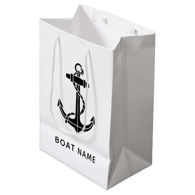 Modern Nautical Anchor Boat Name Simple Custom Medium Gift Bag (Front Angled)