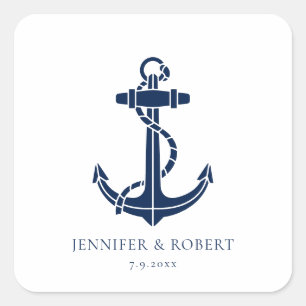 Modern Nautical Anchor Coastal Boat Wedding Square Sticker