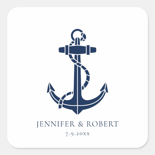 Modern Nautical Anchor Coastal Boat Wedding Square Sticker (Front)
