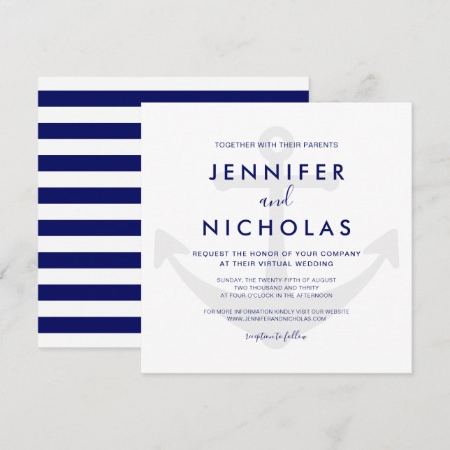 Modern Nautical Anchor Virtual Wedding Invitation (Front/Back)