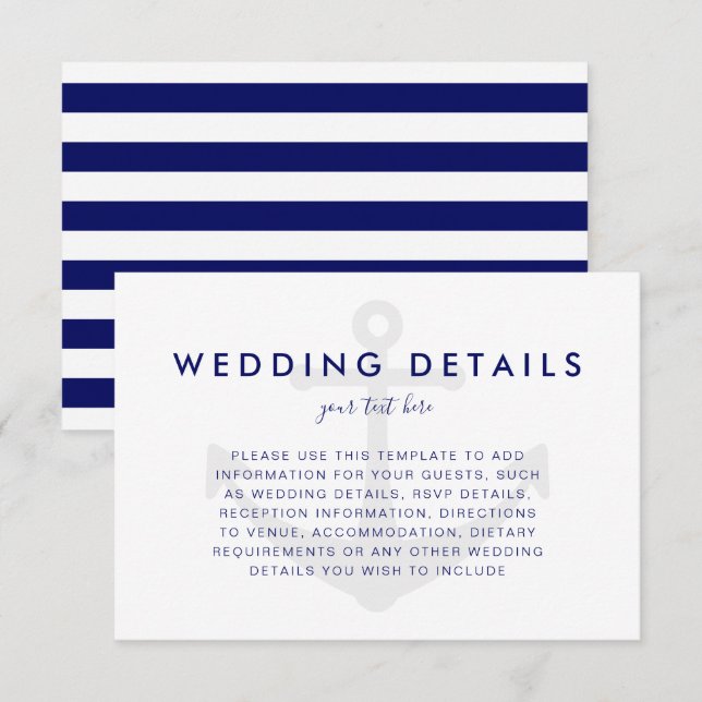 Modern Nautical Anchor Wedding Details Card (Front/Back)